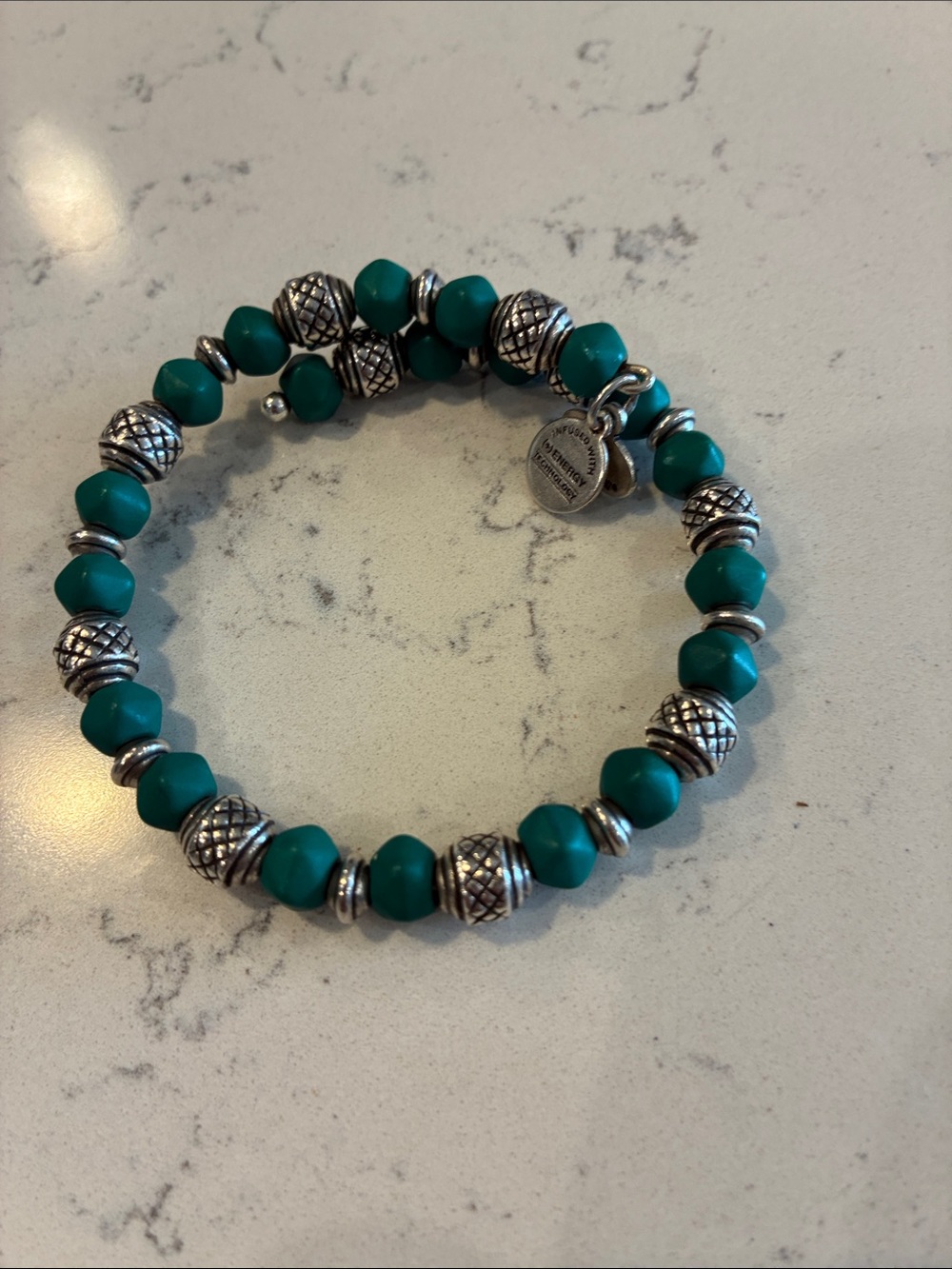 Alex and Ani Turquoise Green Beaded Bracelet with Silver Accents - Picture 3 of 5
